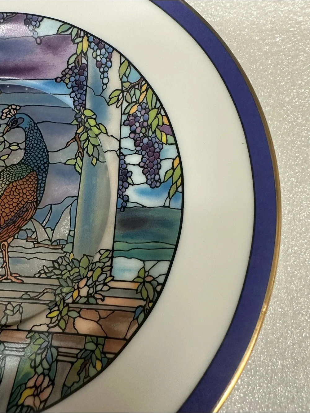 Vintage Decorative Peacock Motif Porcelain Plate - Golden rim.